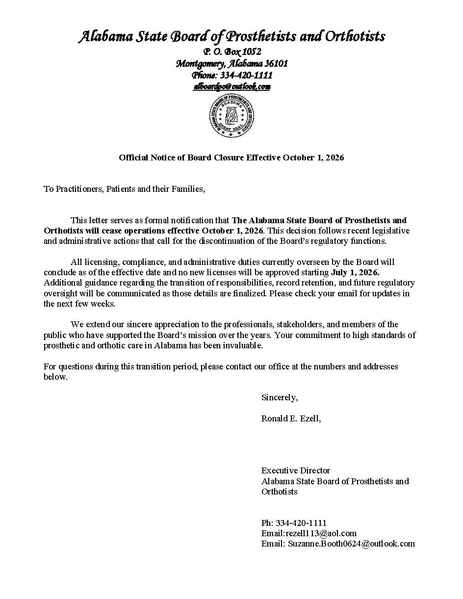 Board Closing Announcement